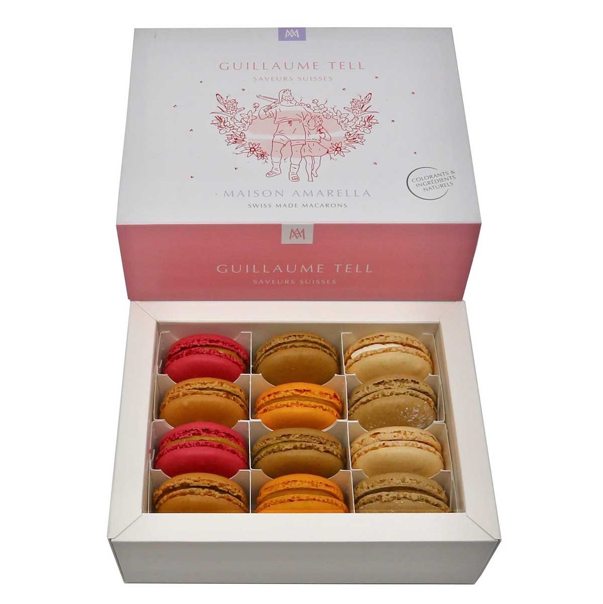 Maison Amarella Macarons Guillaume Tell Boite de 12 Swis made delicasy